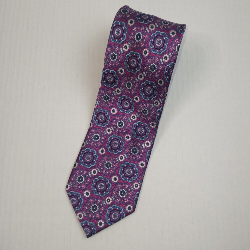 Bruno Plattelli Purple Multicolor Floral 100% Silk Repp Necktie